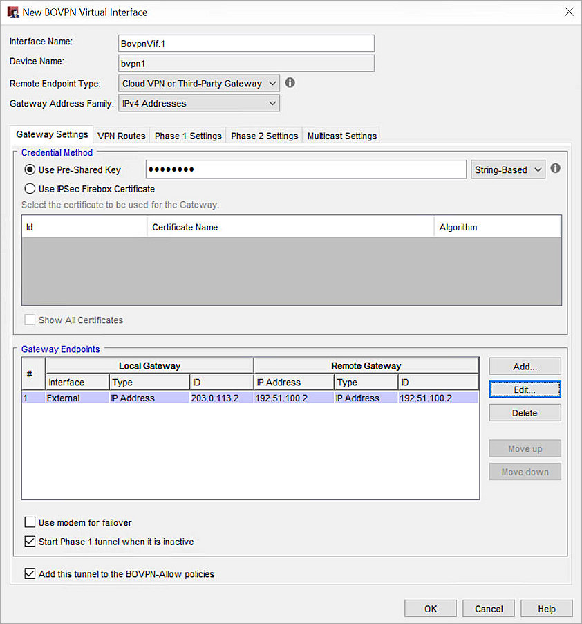 Screen shot of the BOVPN virtual interfaces list